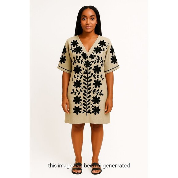 Sister Mary Ivy Jane Marta Tunic Dress Beige Black Linen Size Small - Picture 1 of 13